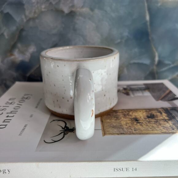 Studio Art Pottery Mug 2.7 " Tall White Speckled Glazed Stoneware Signed JG - Picture 2 of 9